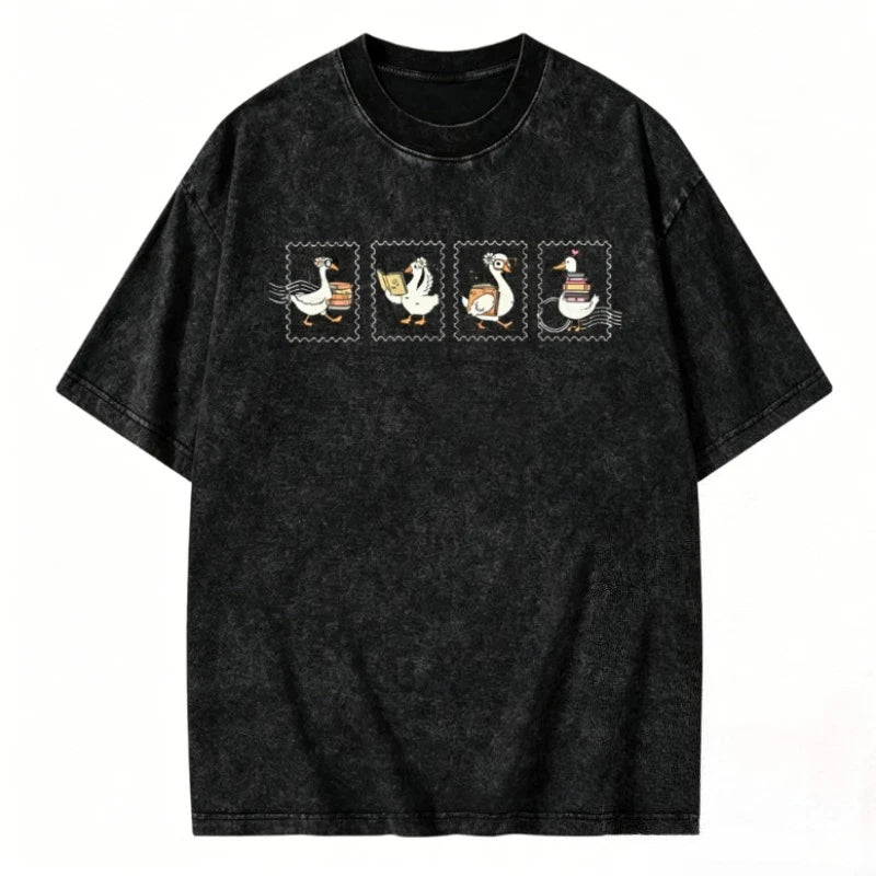 Vintage Oversize Cotton Short Sleeves T-shirt Men Women Funny Goose Graphic Tee Cute Animal Streetwear Top Casual Wear