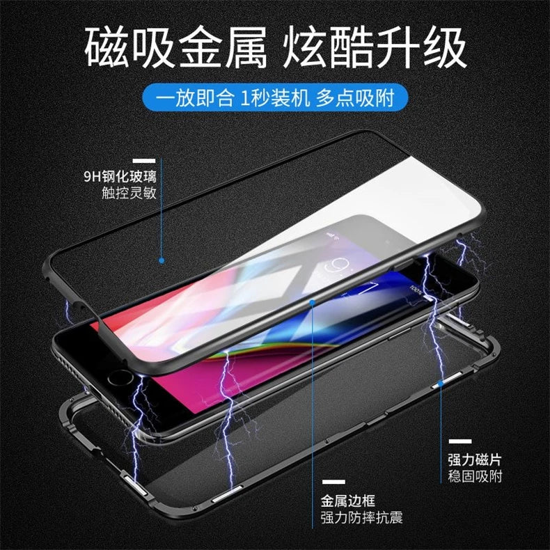 Coque magnétique 360° iPhone – Double face verre trempé et métal, protection totale