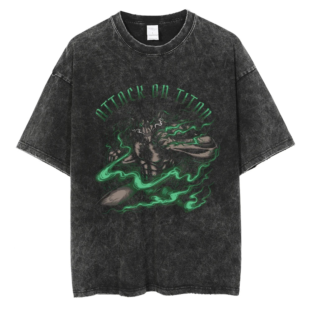 T-Shirt Oversize Attack on Titan — Anime Streetwear Vintage