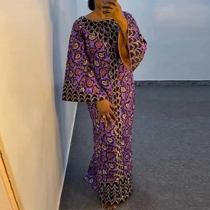 Robe Bohémienne Imprimée — Manches Évasées Maxi Oversize Col Rond