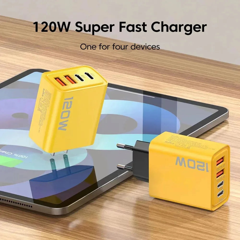 Chargeur Mural 120W USB-C Charge Rapide pour iPhone 16 15 Xiaomi Huawei Redmi OnePlus