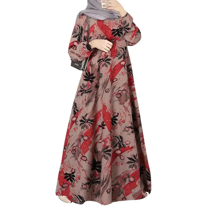 Robe Abaya Femme Musulmane — Longue Manches Longues Imprimé Floral
