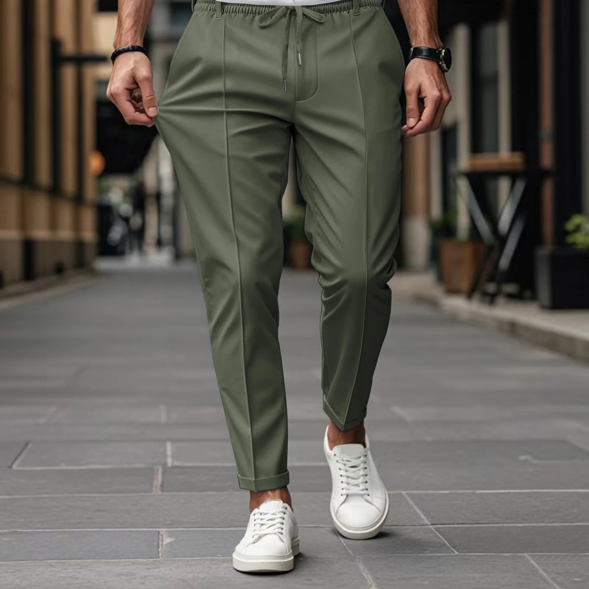 Pantalon Droit Homme Uni — Coupe Droite Confortable Été