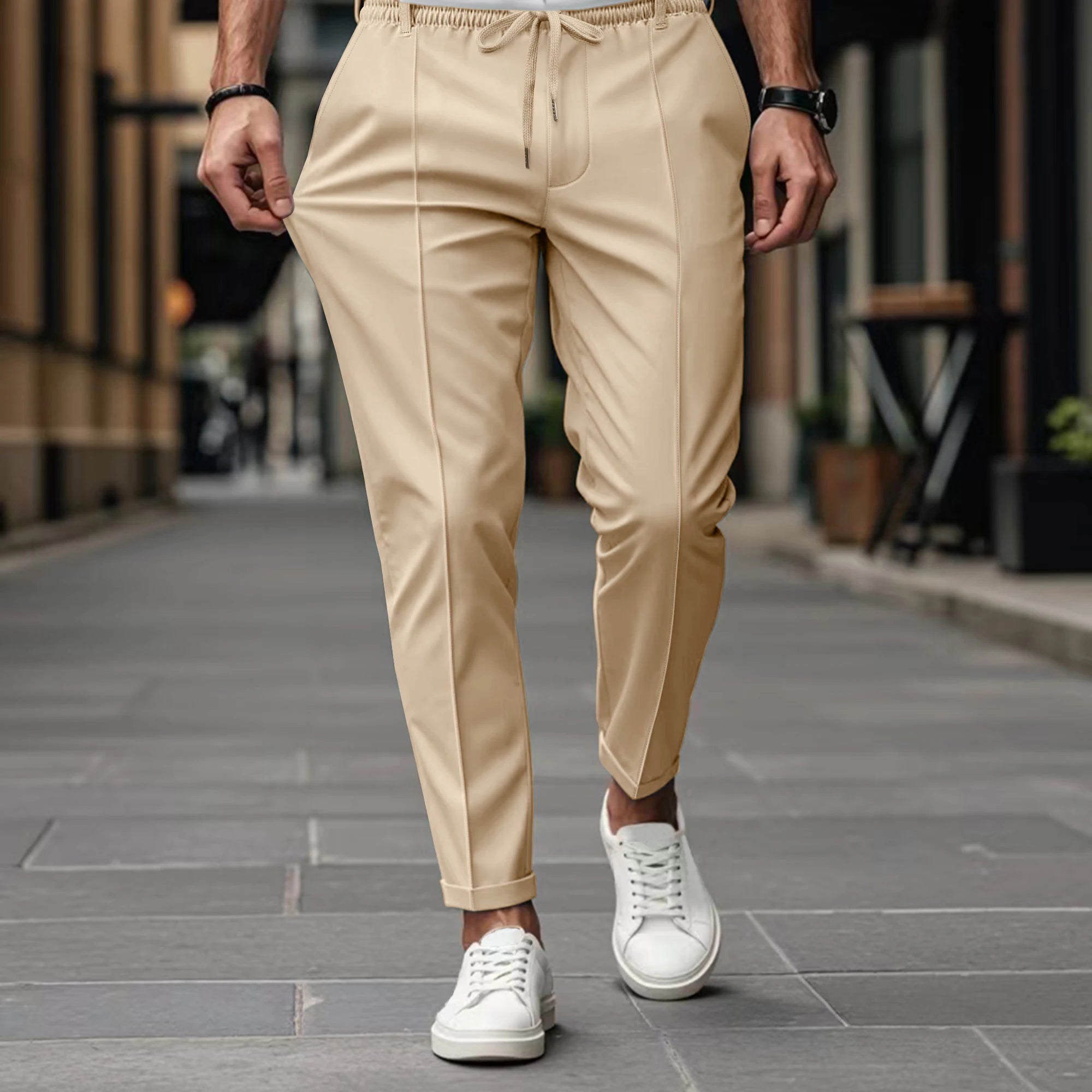 Pantalon Droit Homme Uni — Coupe Droite Confortable Été