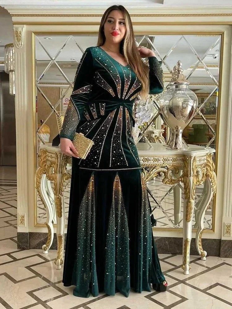 Robe Africaine Velours Soirée — Dashiki Diamants Kaftan Longue Dubai