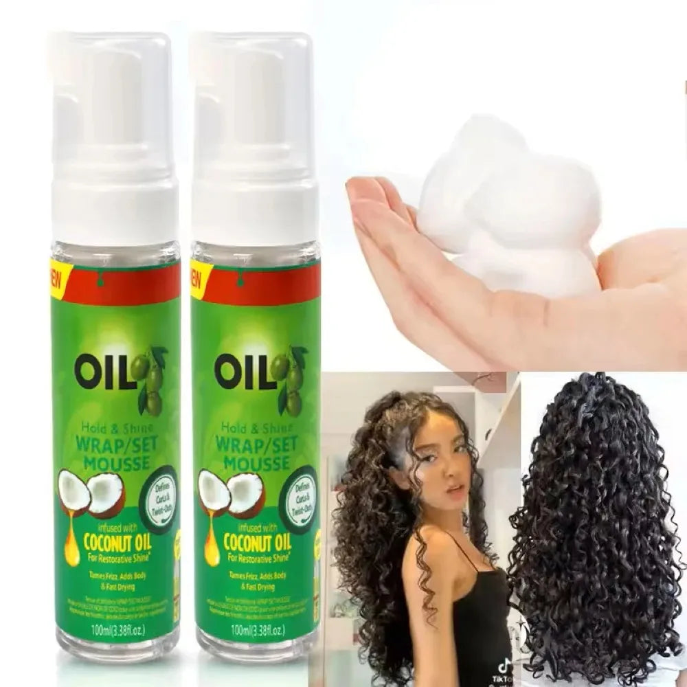 Mousse coiffante boucles à l'huile d'olive – Tenue forte, anti-frisottis 100ml