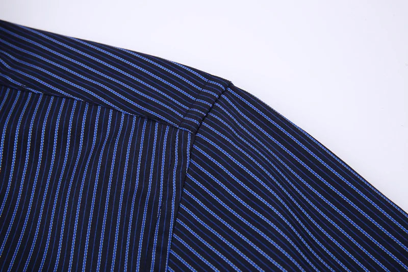 Oversized Shirt 9XL 47 48 Mens Striped Business Casual Long Sleeved Classic Formal Male Social Dress Button Up Shirts Slim Fit