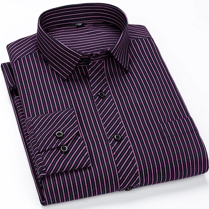 Chemise Oversize Homme 9XL — Rayures Business Casual Manches Longues Slim Fit