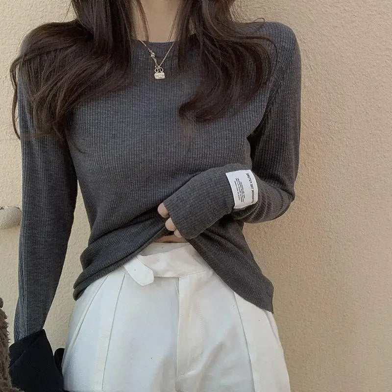 T-Shirt Femme Style Coréen — Pullover Streetwear Beige Esthétique