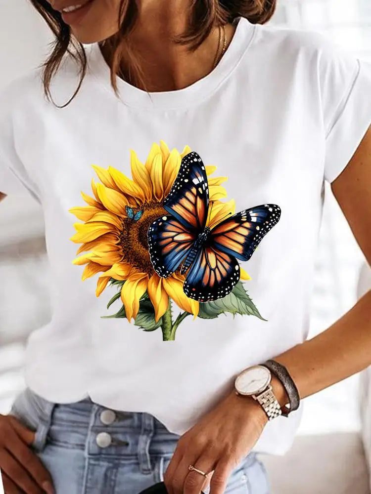 T-Shirt Femme Imprimé Fleurs — Style Casual Années 90