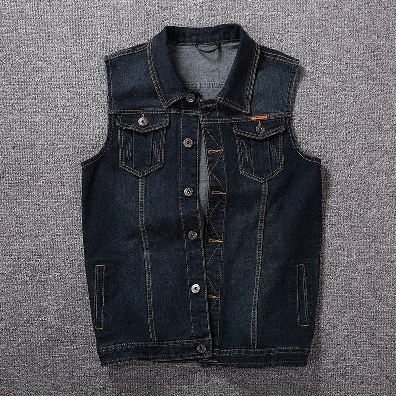 Motorcycle Vest Men Plus Size 8XL 6XL 7XL Sleeveless Jacket Autumn Hip Hop Man Veste Cowboy Slim Fit Korean Male Denim Waistcoat
