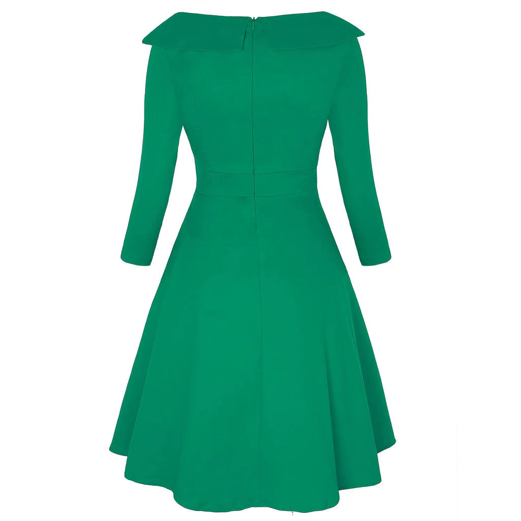 Robe Vintage Rockabilly À Pois — Taille Haute Manches Longues Swing