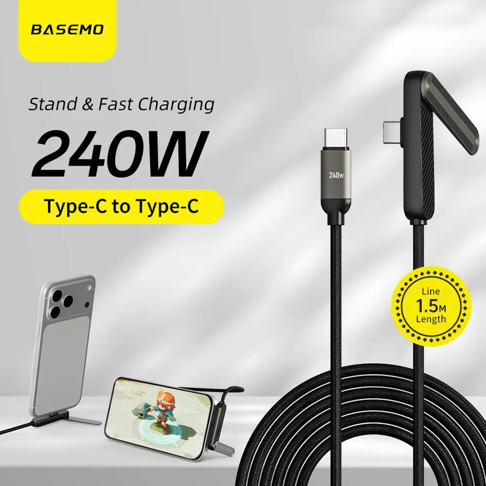 Câble 240W 2-en-1 Support Pliable pour iPhone 15-17 et Android — USB-C vers USB-C