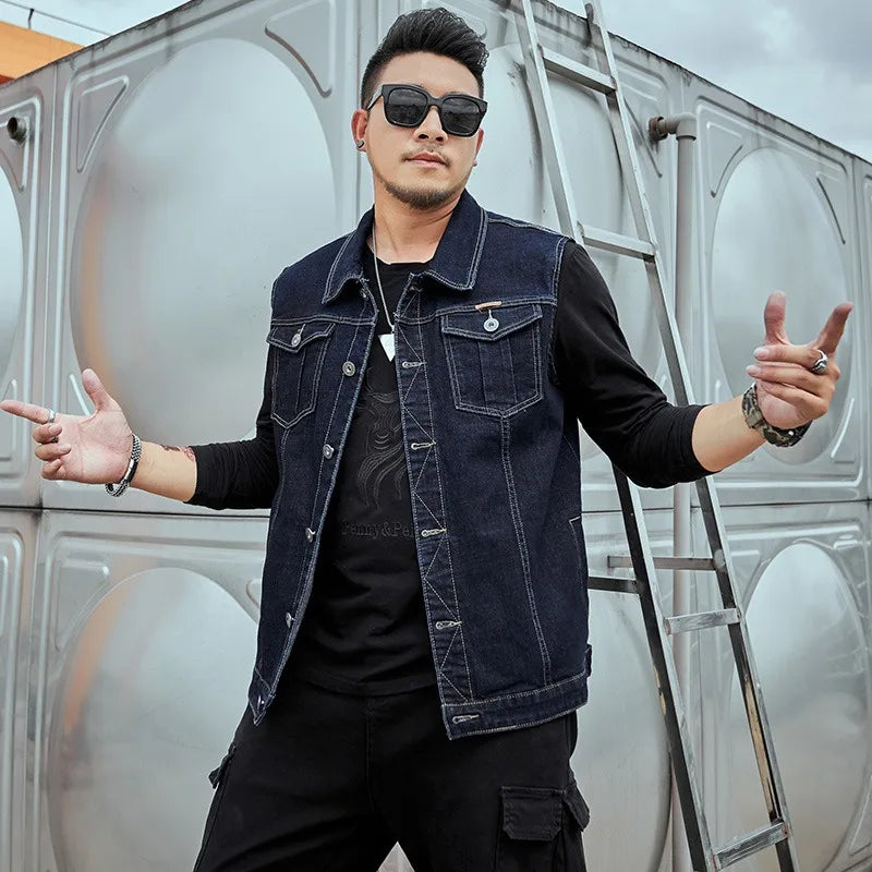 Motorcycle Vest Men Plus Size 8XL 6XL 7XL Sleeveless Jacket Autumn Hip Hop Man Veste Cowboy Slim Fit Korean Male Denim Waistcoat