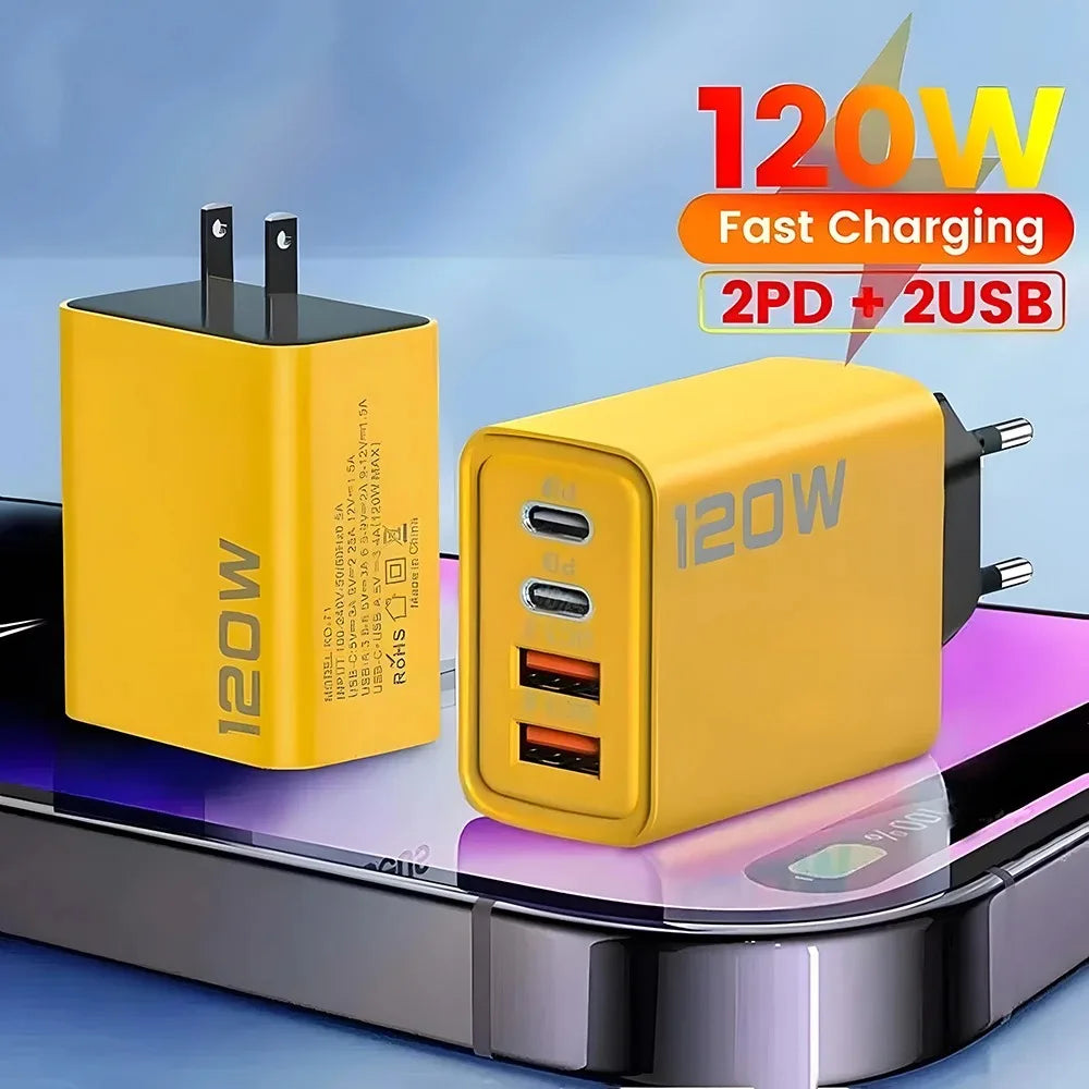 Chargeur Mural 120W USB-C Charge Rapide pour iPhone 16 15 Xiaomi Huawei Redmi OnePlus