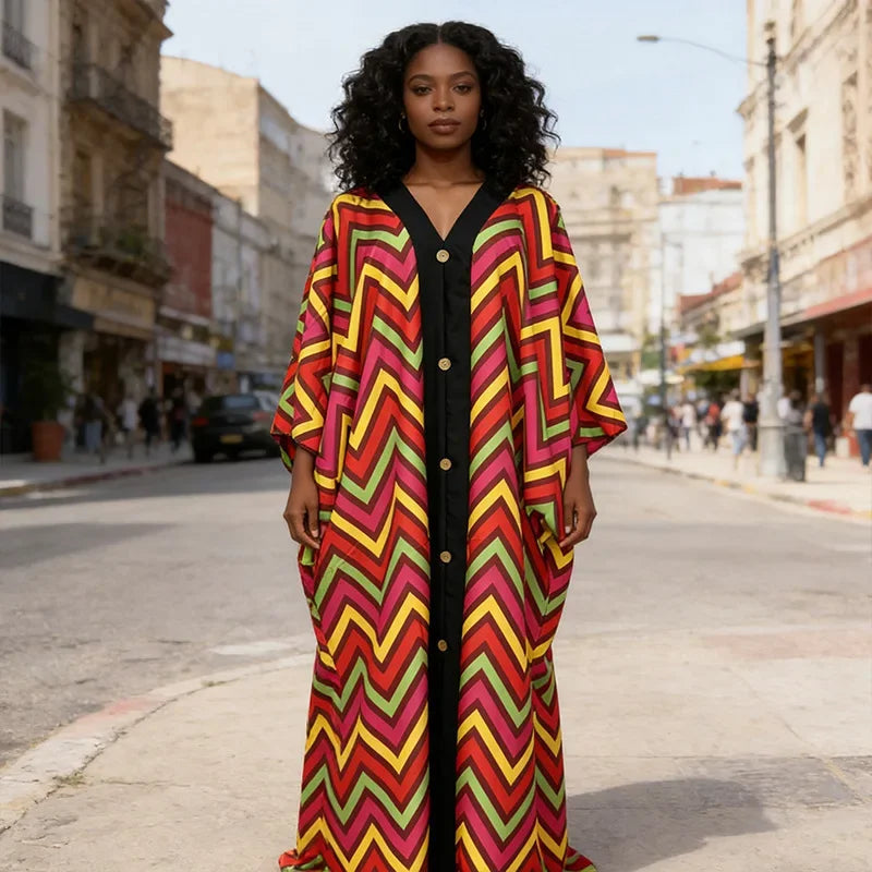 Robe Longue Femme Col V Rayée — Style Décontracté Grande Taille Automne 2026