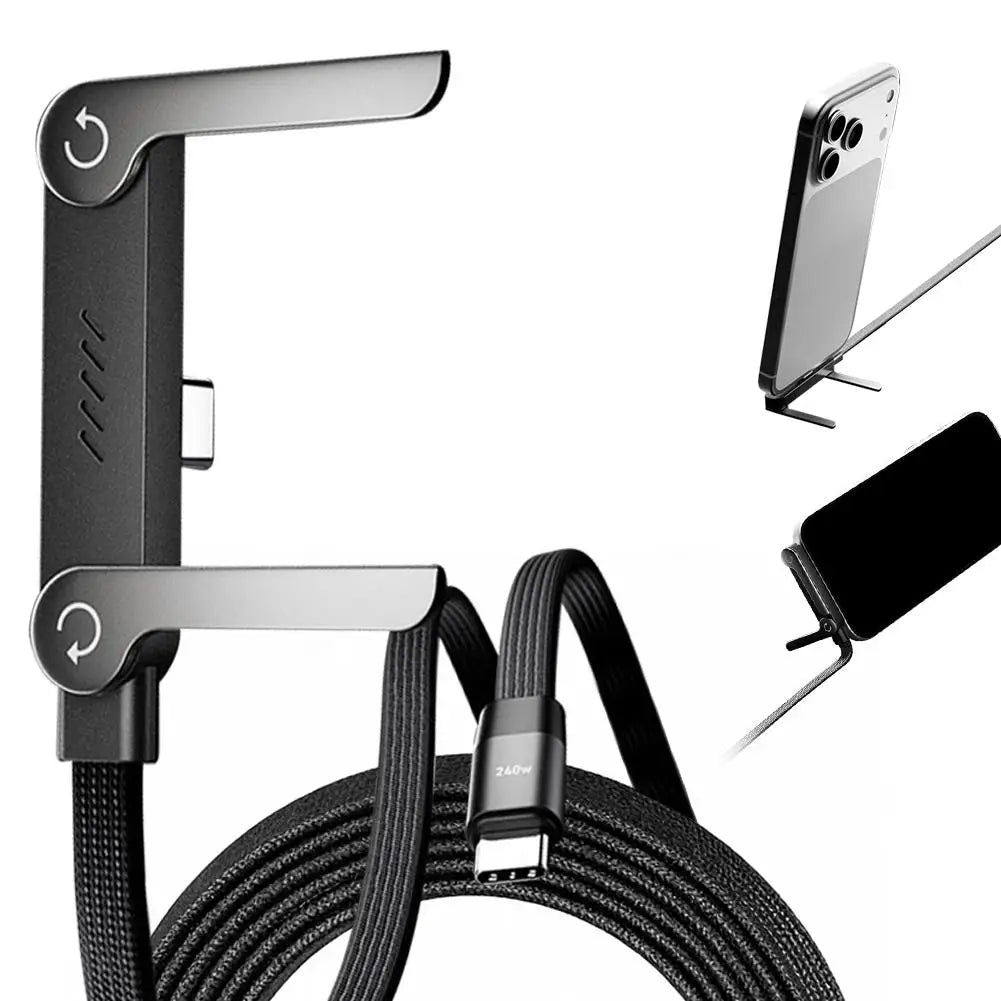 Câble 240W Coude 90° avec Support Gaming Ajustable pour iPhone 17 Xiaomi — Charge Rapide