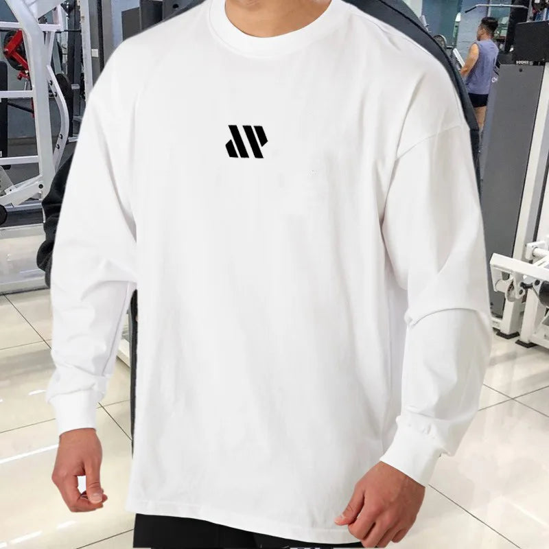 Men Long Sleeve Shirts Loose Oversize T Shirt for Men Autumn Workout Fitness Gym Hip Hop Clothing Men