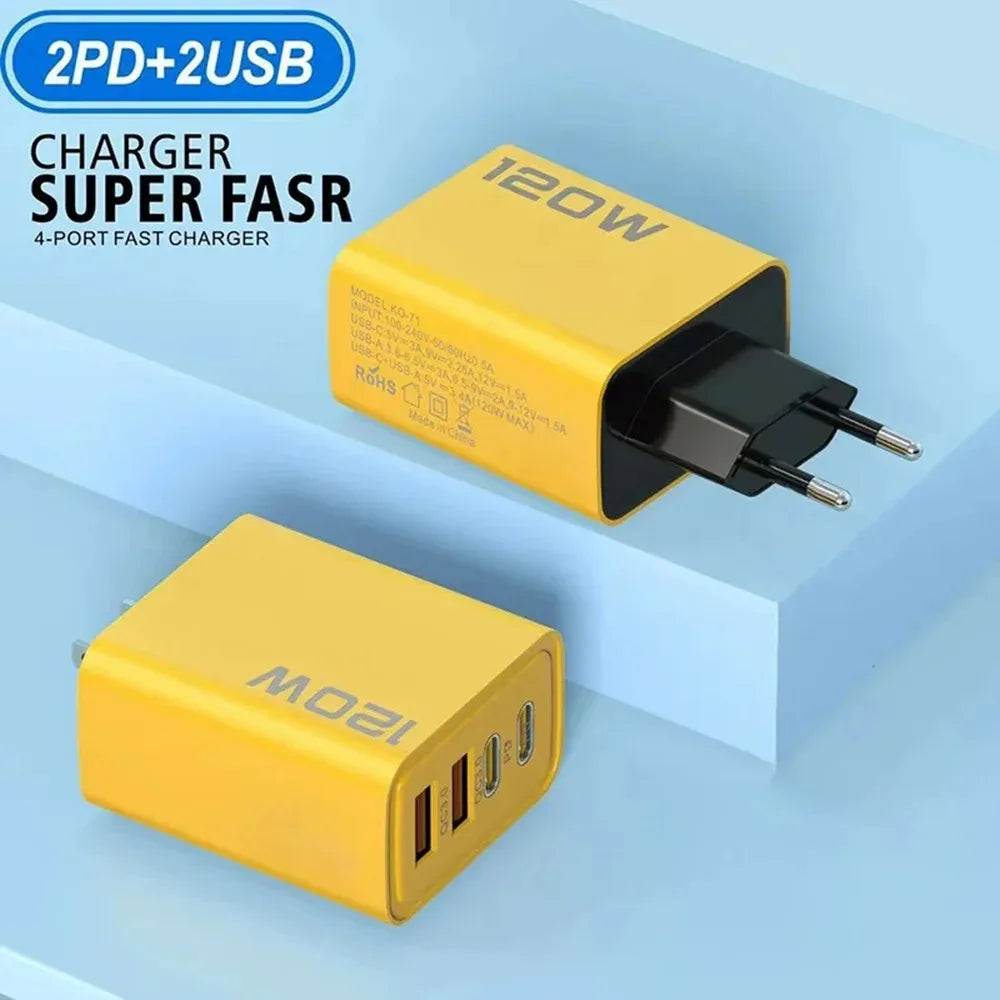 Chargeur Mural 120W USB-C Charge Rapide pour iPhone 16 15 Xiaomi Huawei Redmi OnePlus