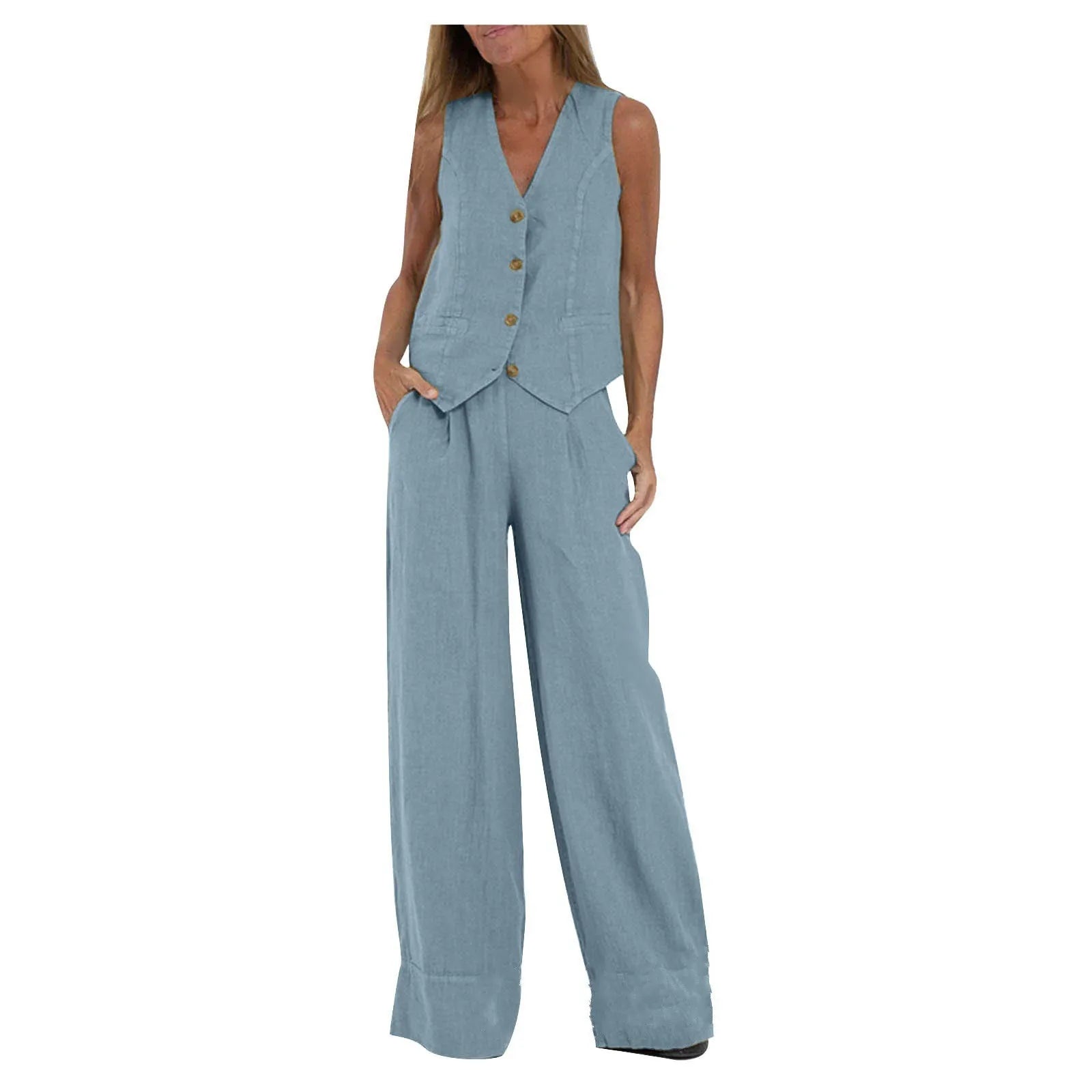 Ensemble Femme Sans Manches & Pantalon — Tenue Casual Elégante Printemps/Été 2024