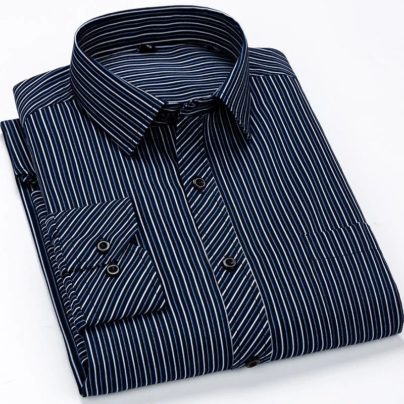 Oversized Shirt 9XL 47 48 Mens Striped Business Casual Long Sleeved Classic Formal Male Social Dress Button Up Shirts Slim Fit