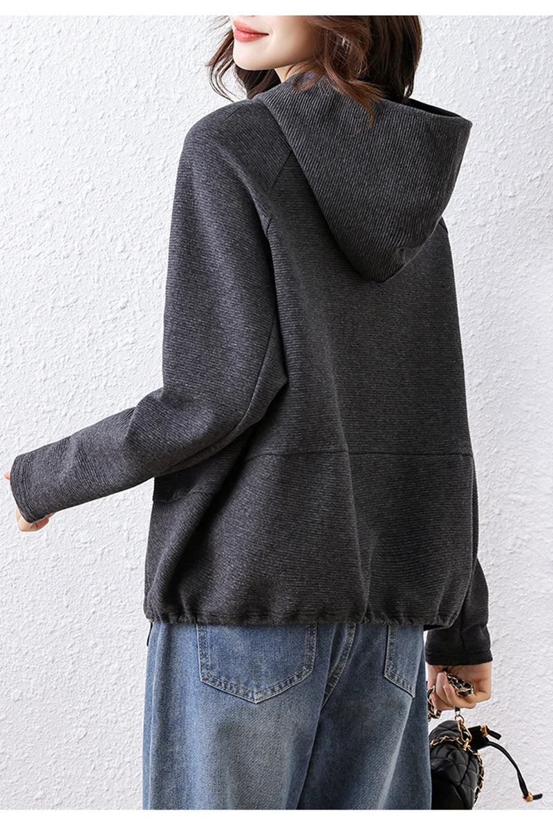 Oversize Hoodies Long Sleeve Zipper Pullovers Dark Gray Tops Jumper Sweatshirts Women