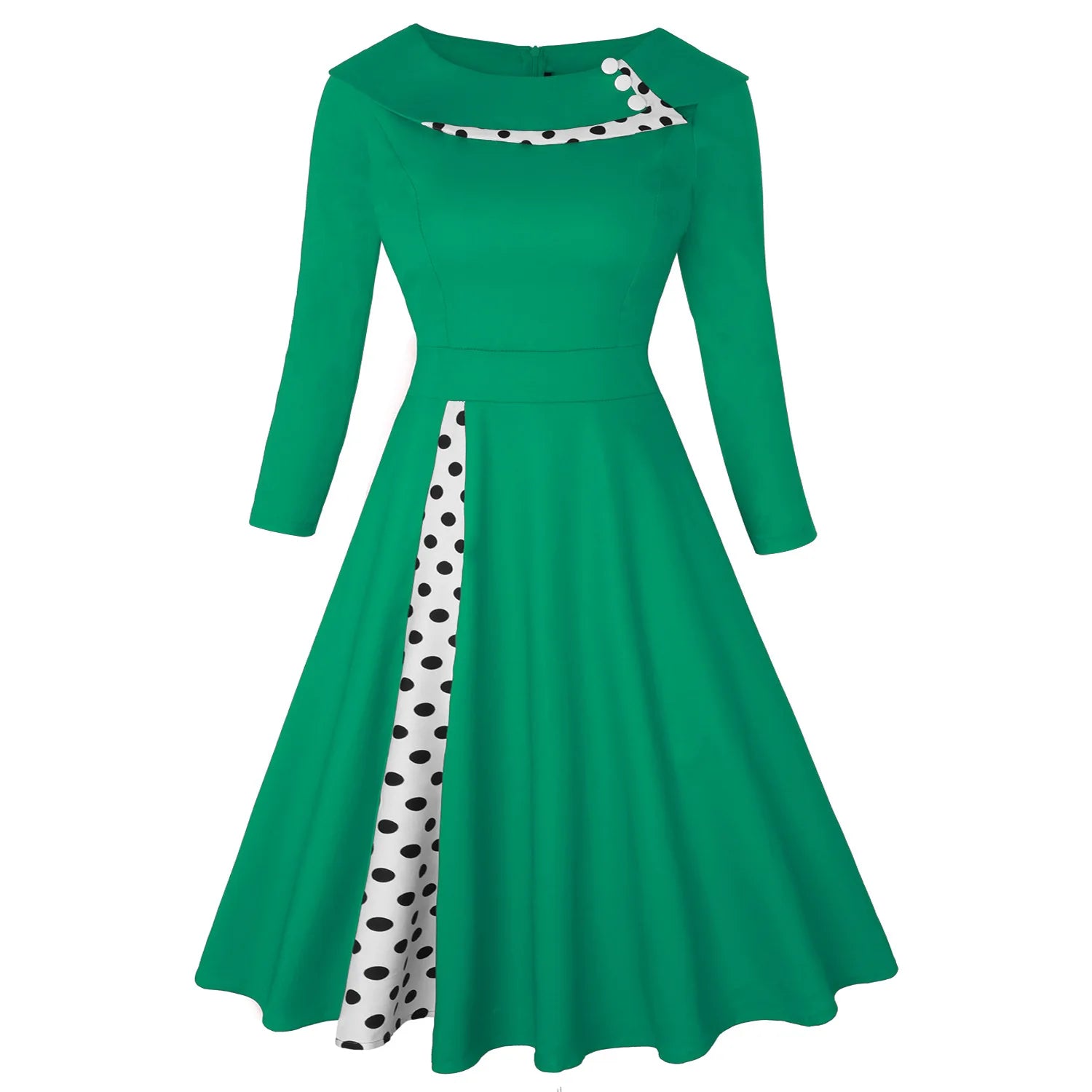 Robe Vintage Rockabilly À Pois — Taille Haute Manches Longues Swing