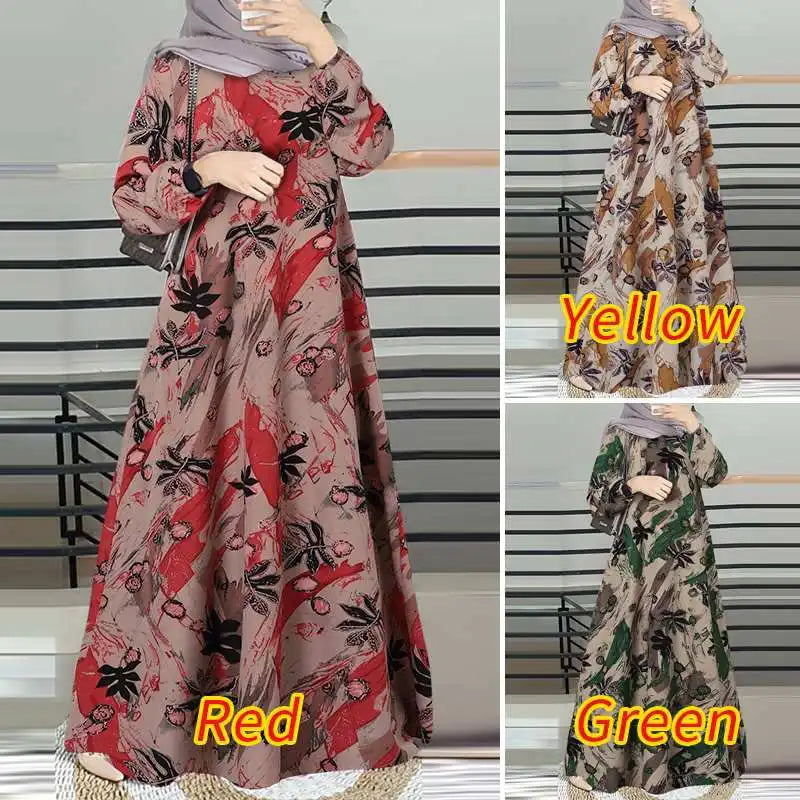 Robe Abaya Femme Musulmane — Longue Manches Longues Imprimé Floral