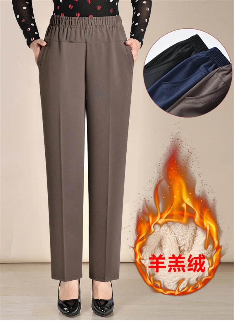 Oversize 8XL Women Trousers 2026 New Solid Elastic High Waist Casual Pants Autumn Winter Female Straight Pants Mother Long Pants