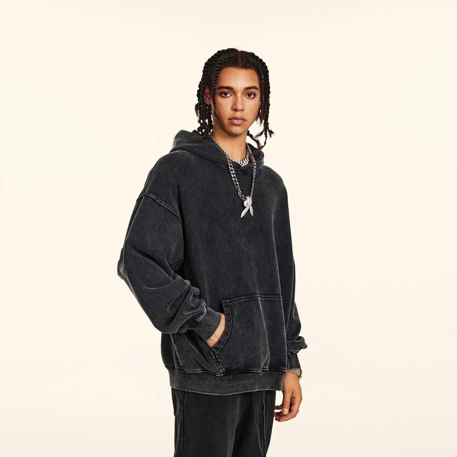 Oversized Pullover Hoodies for Men Wash Plush Cotton Hooded Sweatshirt Baggy Vintage Black Hoodies Unisex Distress Hoodie