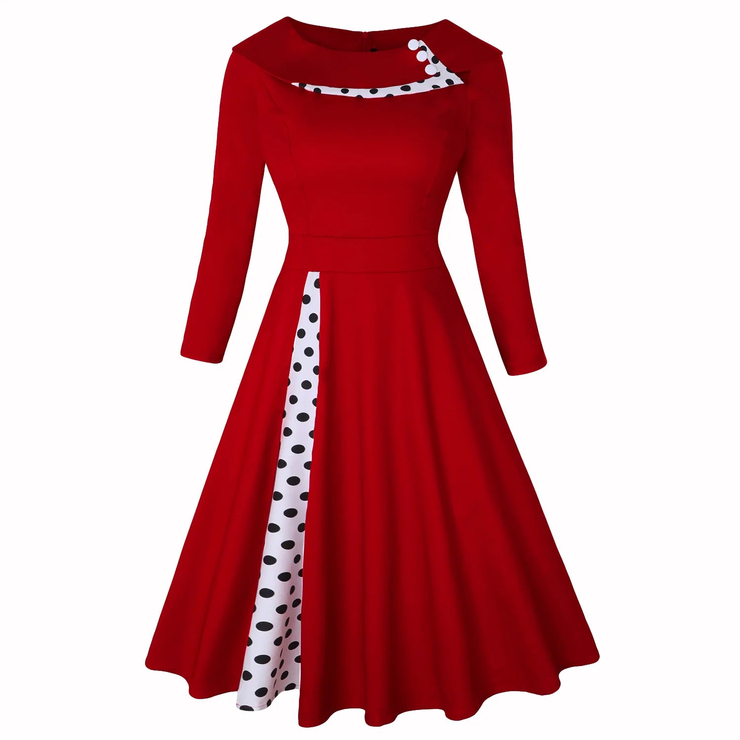 Robe Vintage Rockabilly À Pois — Taille Haute Manches Longues Swing