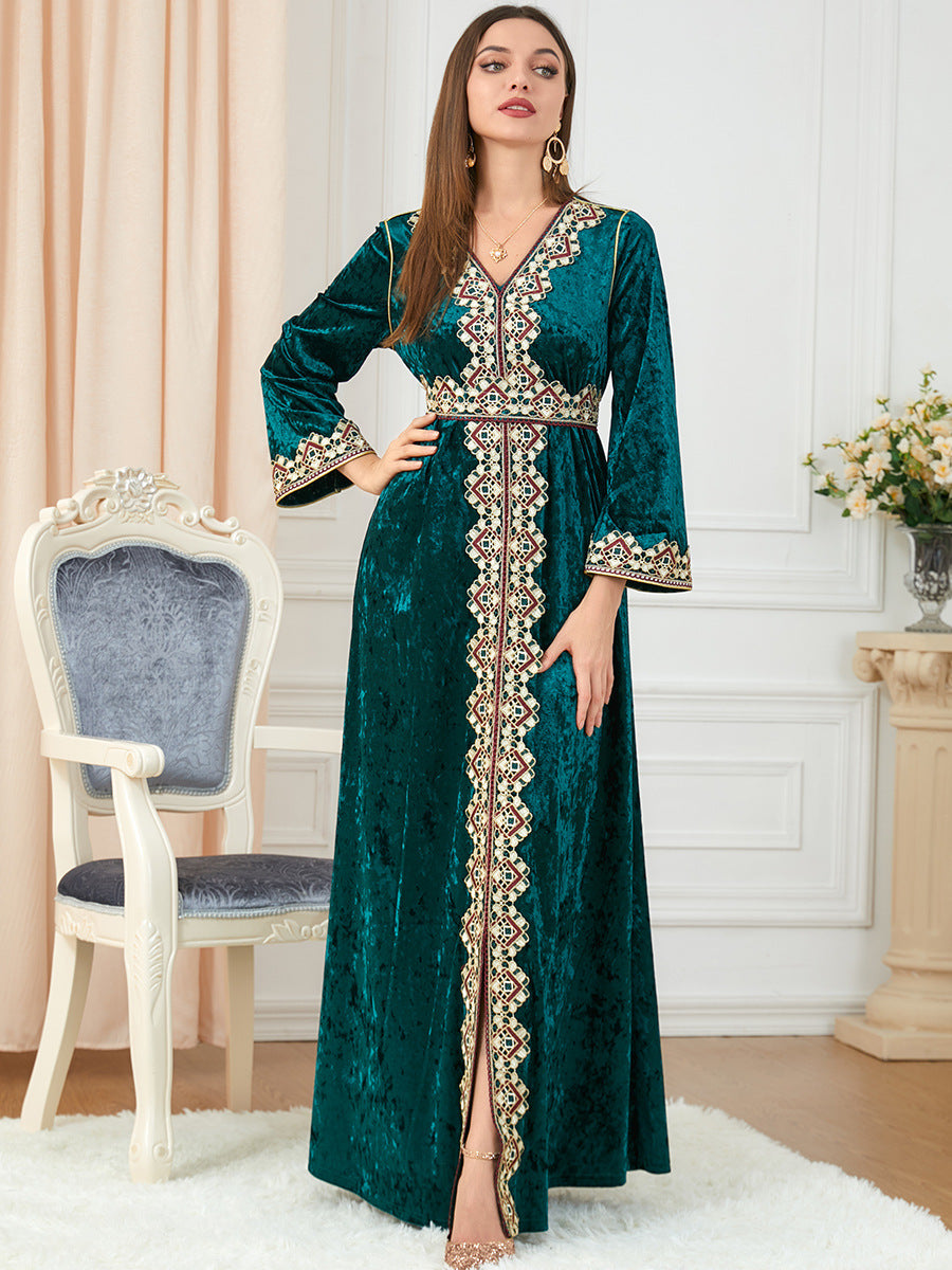Robe Abaya Velours Femme — Kimono Long Style Dubaï & Caftan Marocain
