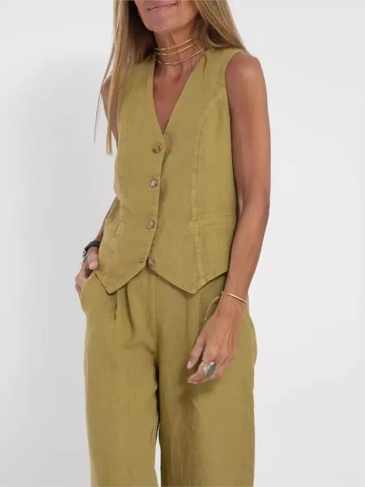 Ensemble Femme Sans Manches & Pantalon — Tenue Casual Elégante Printemps/Été 2024