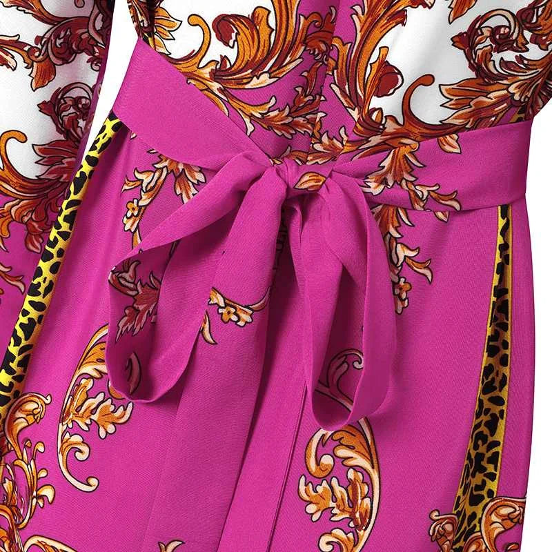 Robe Maxi Bohémienne Femme — Imprimée Longue Manches Longues Ceinturée