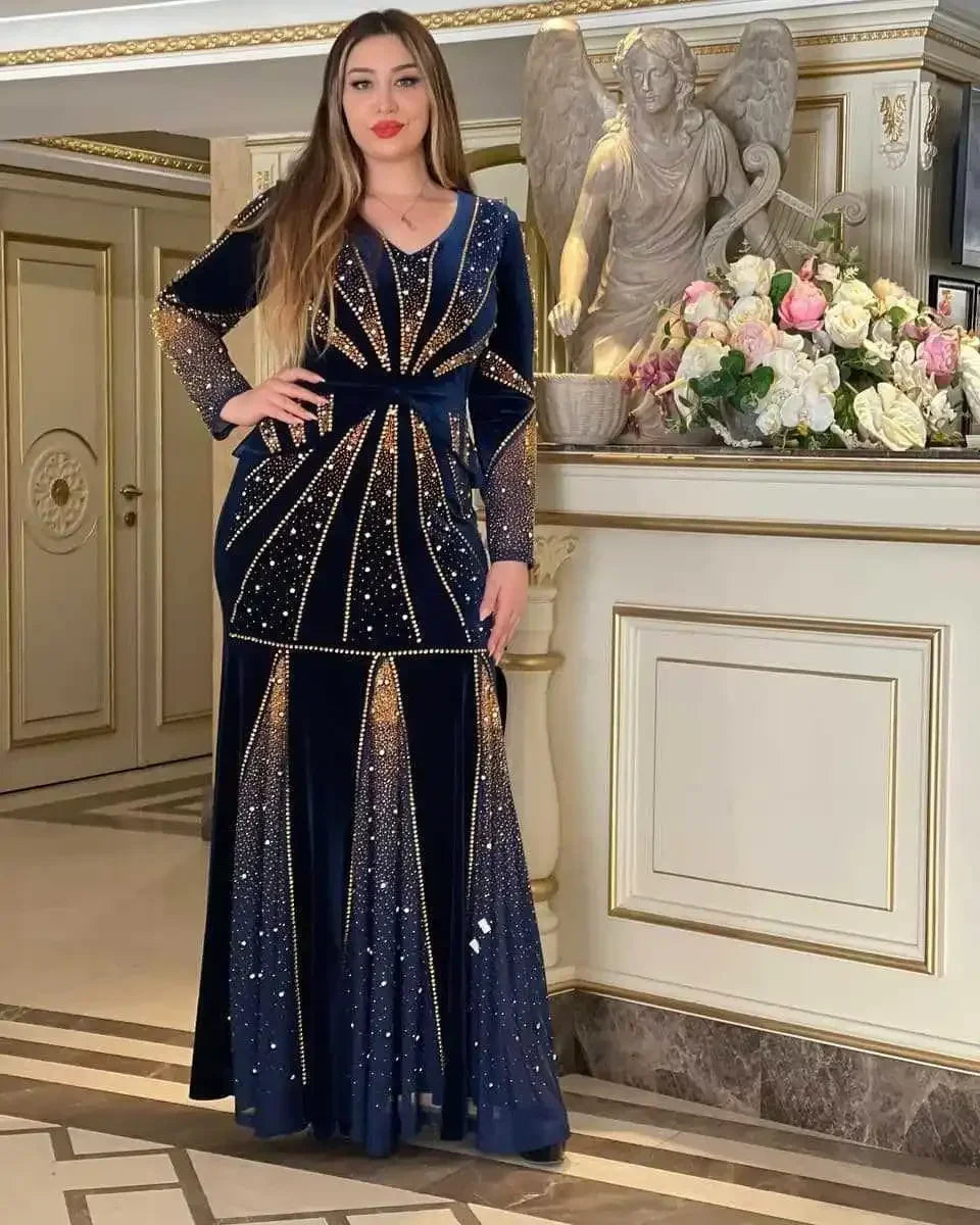 Robe Africaine Velours Soirée — Dashiki Diamants Kaftan Longue Dubai