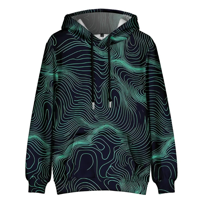 Men's Oversize Hoodie Modern Abstract Art Print Sweatshirt Fluid Graphic Pullover Hoodie with Pocket Streetwear Couple Fashion