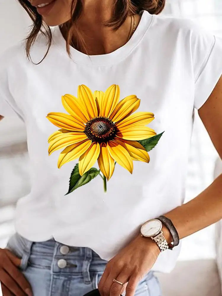 T-Shirt Femme Imprimé Fleurs — Style Casual Années 90