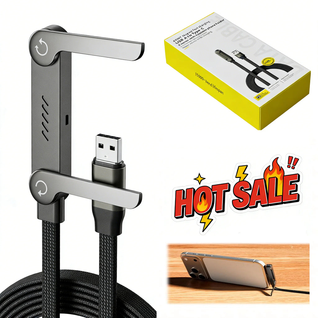 Câble 240W Coude 90° avec Support Gaming Ajustable pour iPhone 17 Xiaomi — Charge Rapide