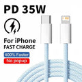 Câble PD 35W Charge Rapide pour iPhone 14 13 12 11 Pro Max XR XS — USB-C Tressé 1m 2m