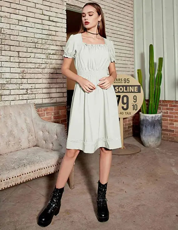 Robe Médiévale Gothique Femme — Manches Courtes Maxi Féerique Viking
