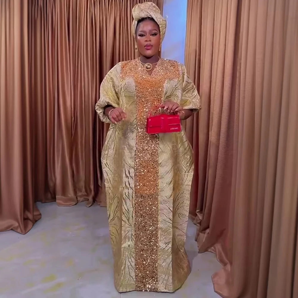 Robe Africaine Dashiki Femme — Maxi Paillettes Abaya Soirée Dubai