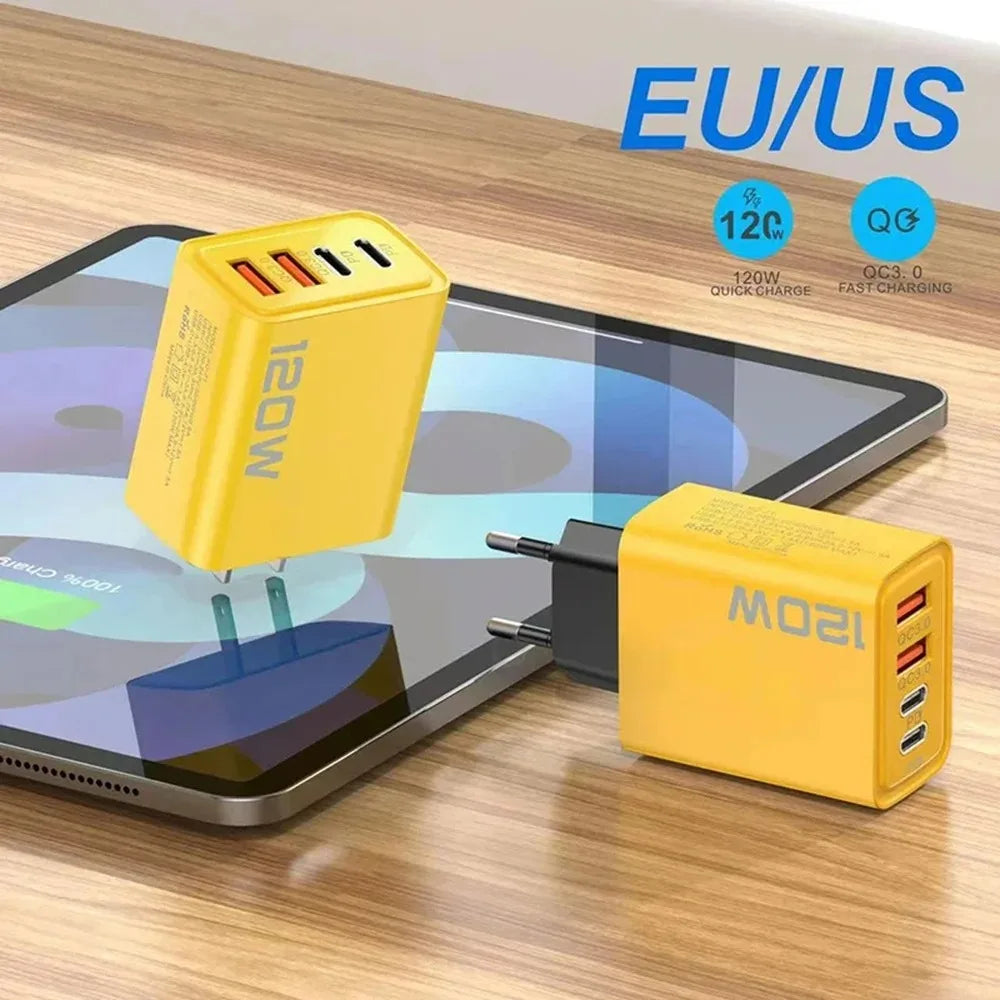 Chargeur Mural 120W USB-C Charge Rapide pour iPhone 16 15 Xiaomi Huawei Redmi OnePlus