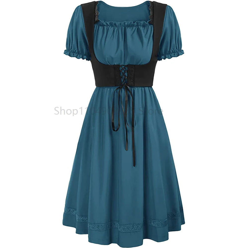 Robe Médiévale Gothique Femme — Manches Courtes Maxi Féerique Viking