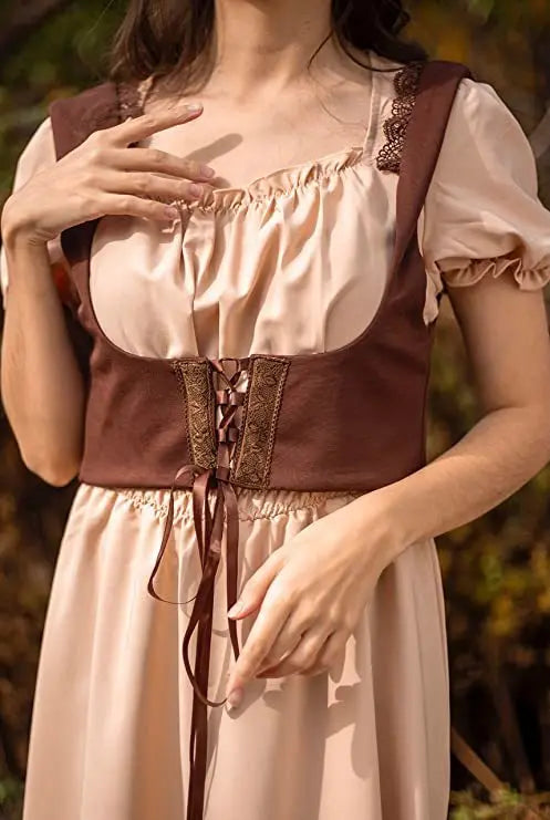 Robe Médiévale Gothique Femme — Manches Courtes Maxi Féerique Viking