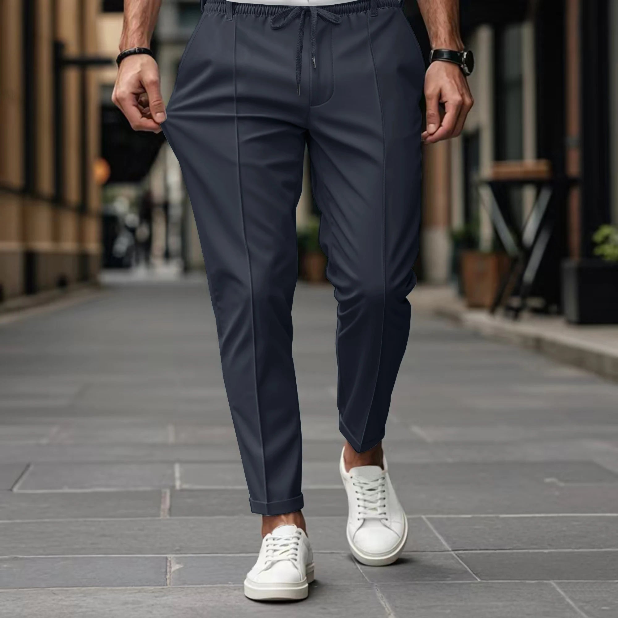 Pantalon Droit Homme Uni — Coupe Droite Confortable Été