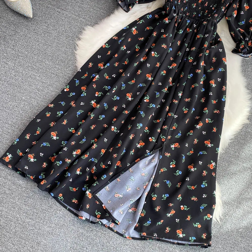 Robe Longue Bohémienne À Volants — Imprimé Floral Maxi Bustier Été