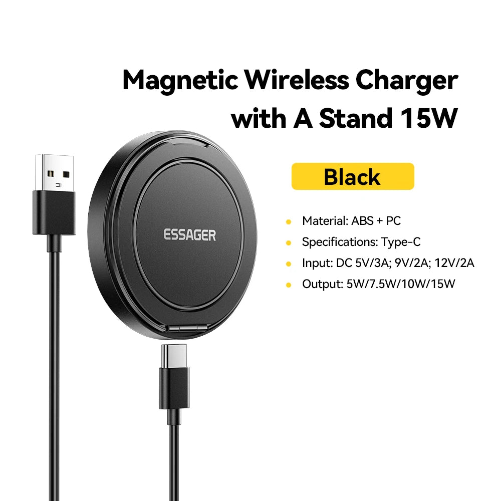 Chargeur Sans Fil Magnétique Essager 15W pour iPhone 16 15 14 13 Pro Max AirPods