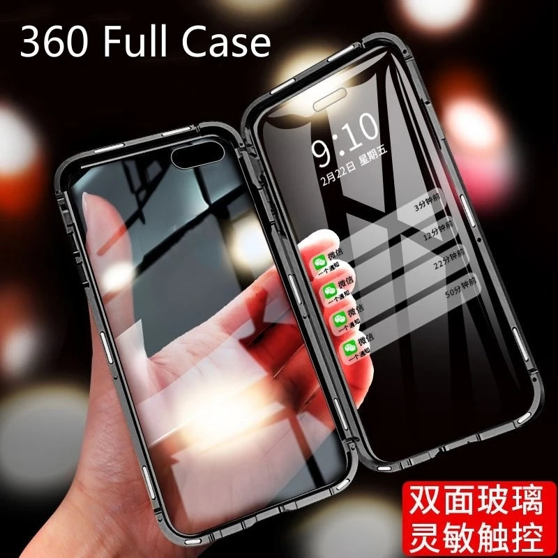 Coque magnétique 360° iPhone – Double face verre trempé et métal, protection totale