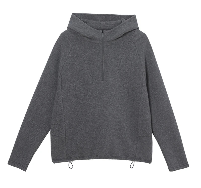 Oversize Hoodies Long Sleeve Zipper Pullovers Dark Gray Tops Jumper Sweatshirts Women