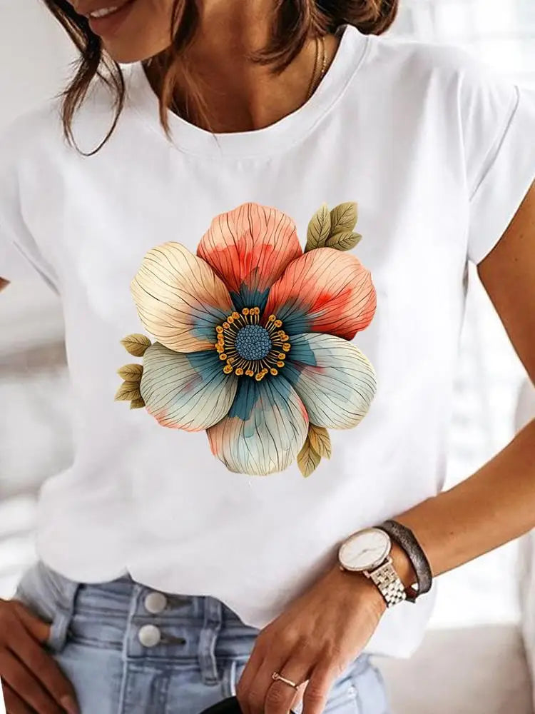 T-Shirt Femme Imprimé Fleurs — Style Casual Années 90